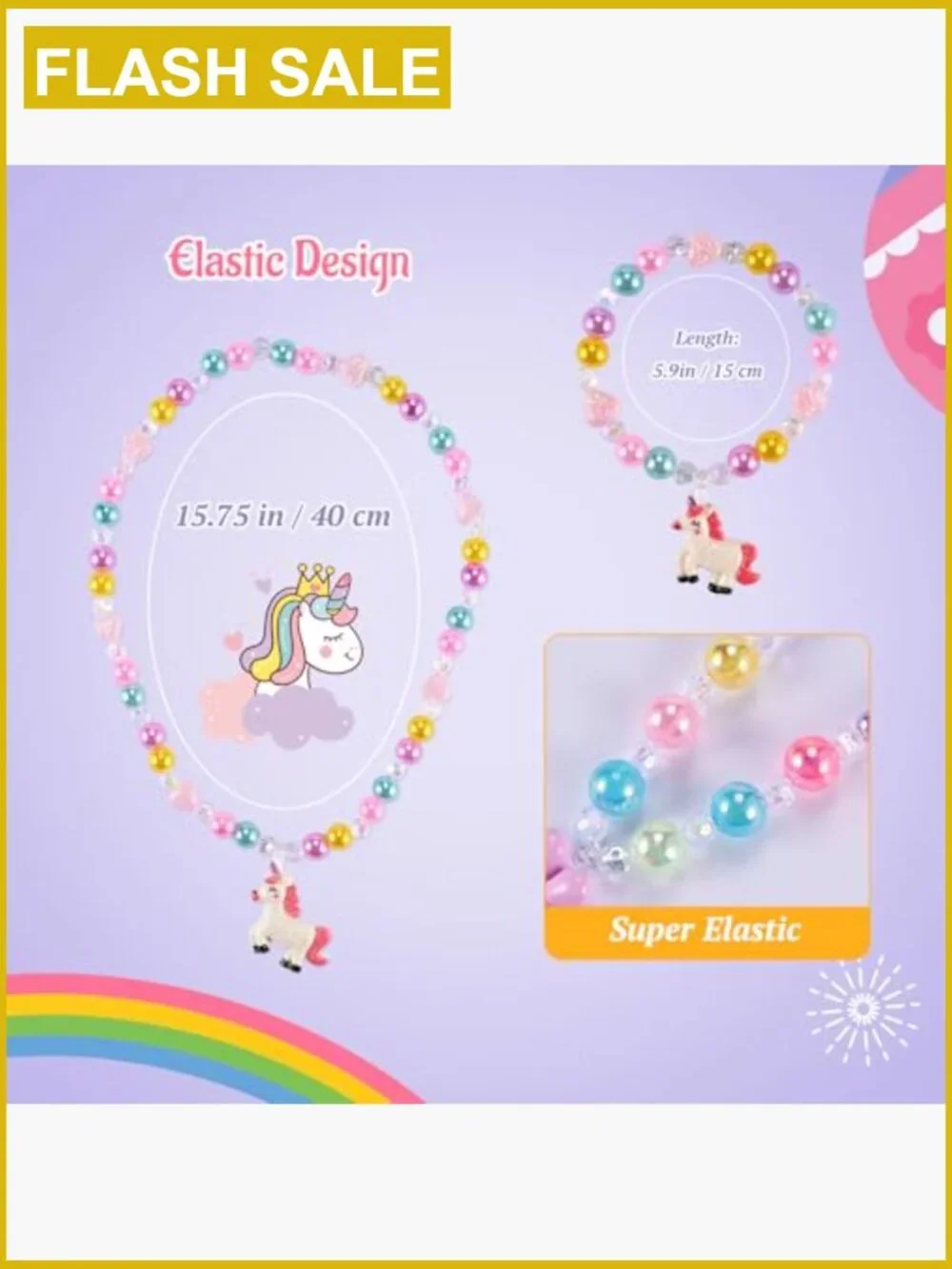Kids Jewelry Set 10pc - Necklace Bracelet for Girls Dress Up Play